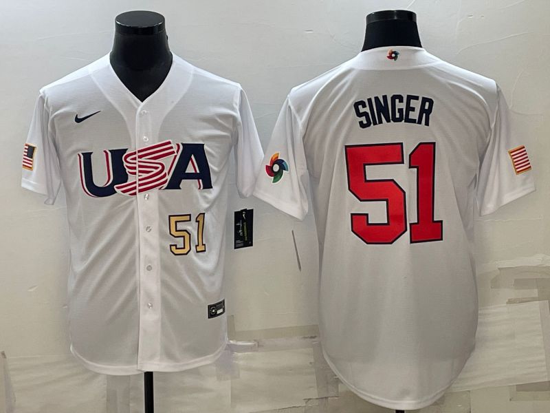 Men 2023 World Cub USA #51 Singer White Nike MLB Jersey2->more jerseys->MLB Jersey